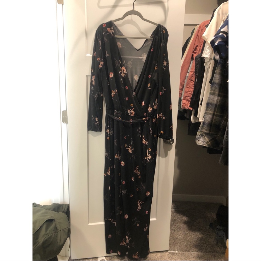 Black Floral Junp Suit from Maurices